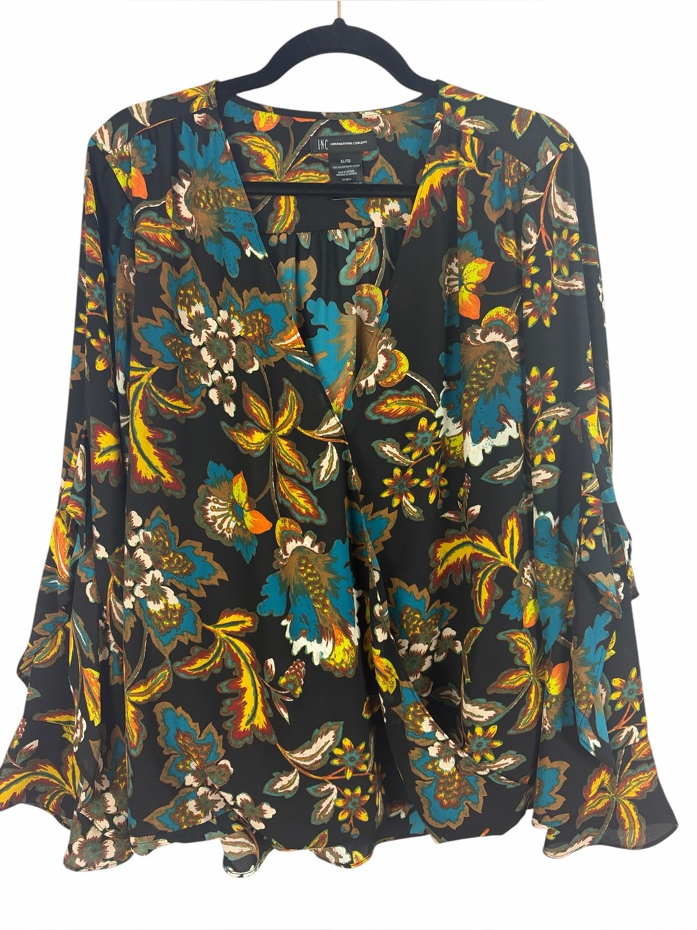 INC International Concepts Floral Bell Sleeve Blouse XL Boho